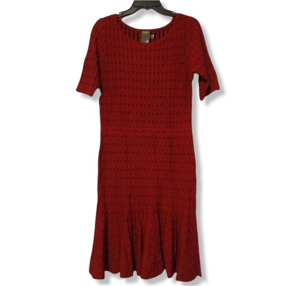 Taylor Short Sleeves Red & Black Dot Knit Sweater Dress Size Medium (M) - Picture 3 of 9
